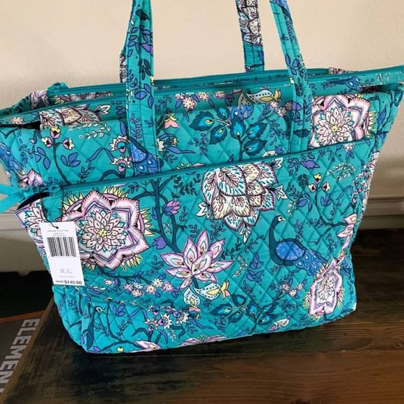 Vera Bradley Ultimate Travel Tote W/ Trolley Sleeve-Peacock Garden-NWT - Picture 2 of 4